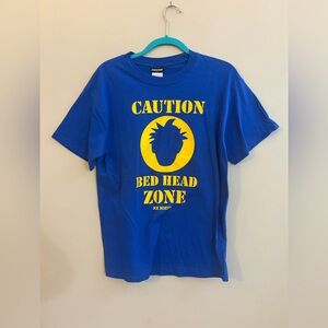 NWT Joe Boxer Y2K Caution Bed Head Zone Blue & Yellow Cotton Short Sleeve Shirt